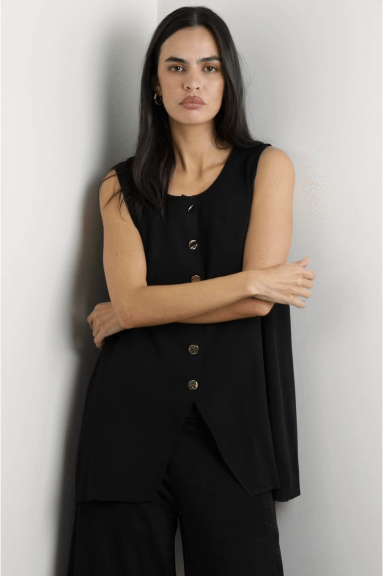 Alani Sleeveless Button Knit Vest Black