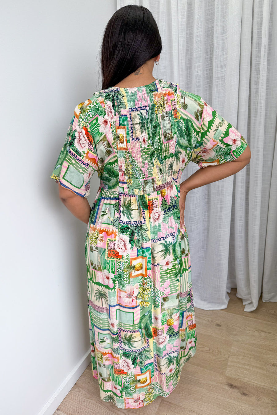 Pink Green Palm Print