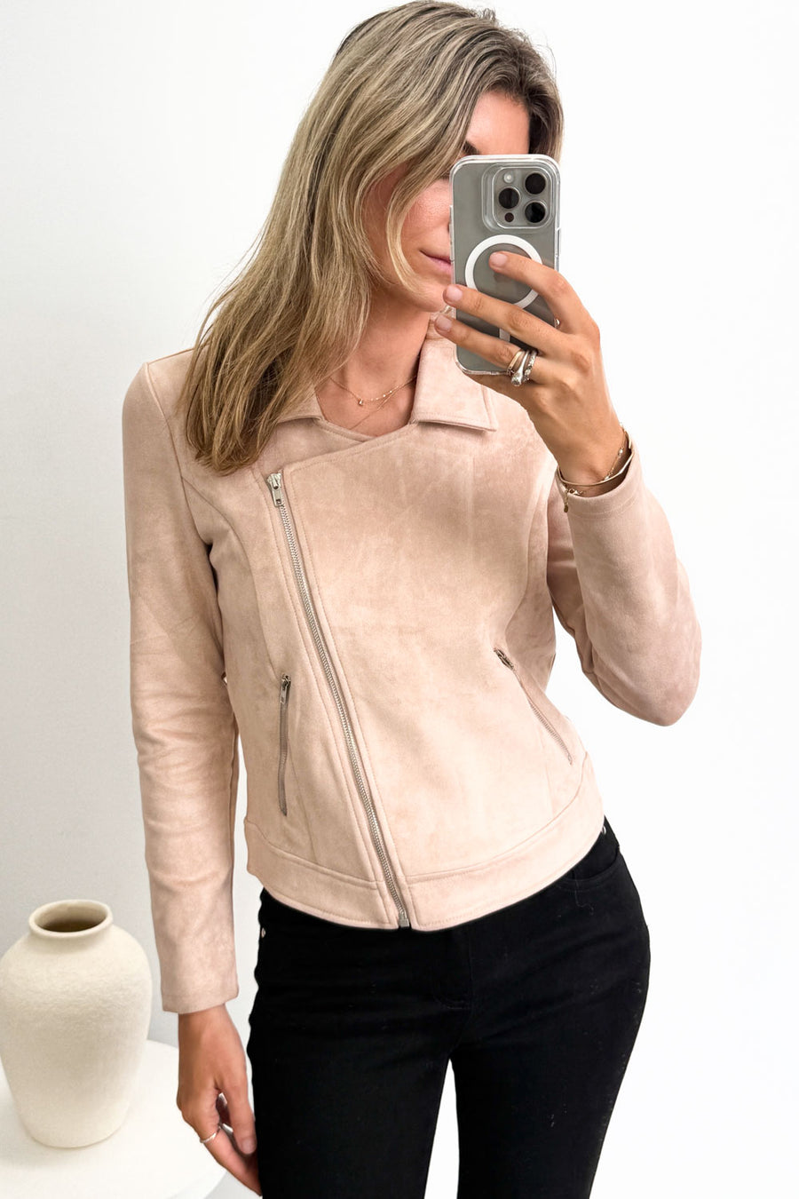 Avery Suede Look Jacket - Dusty Pink