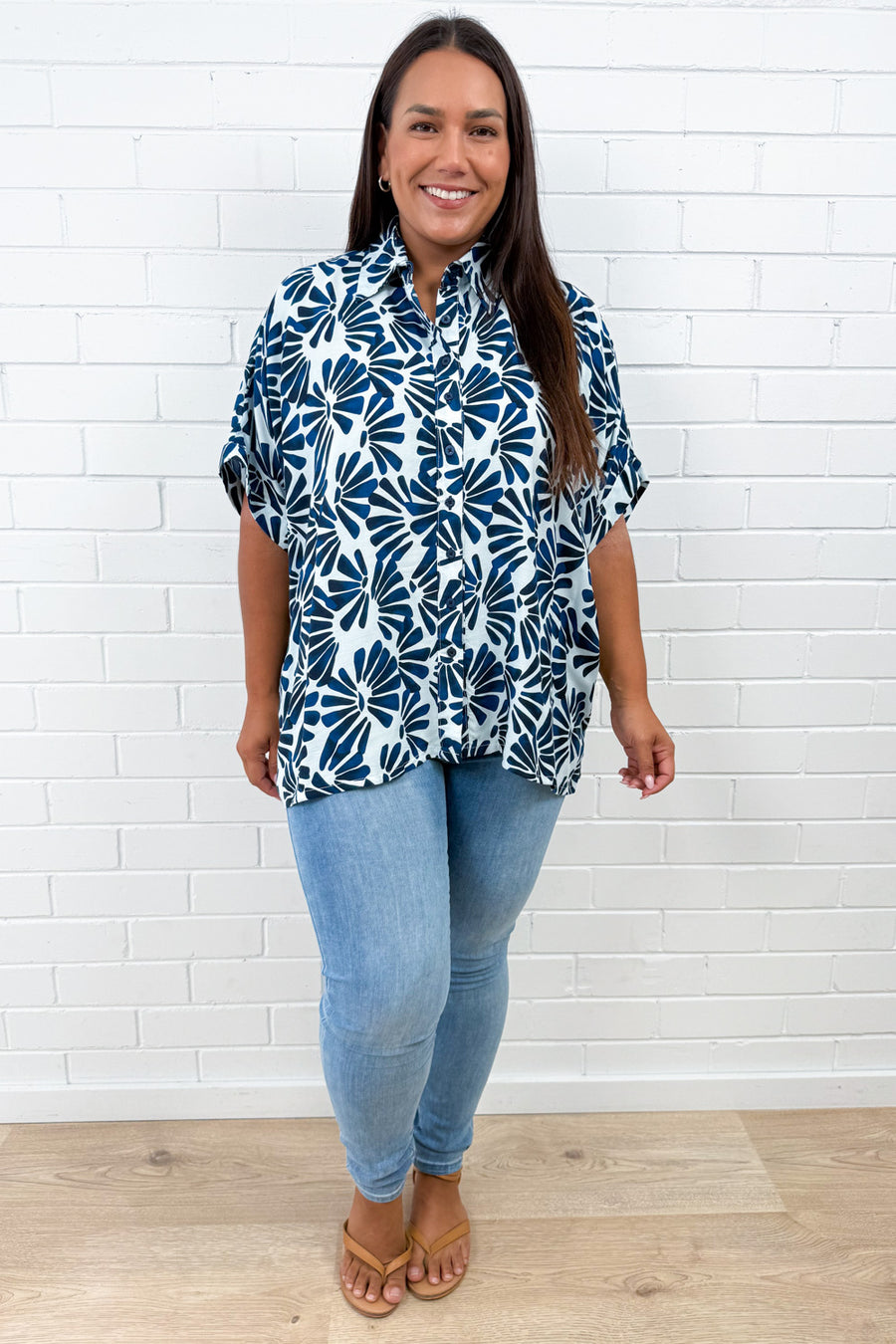 Navy White Print