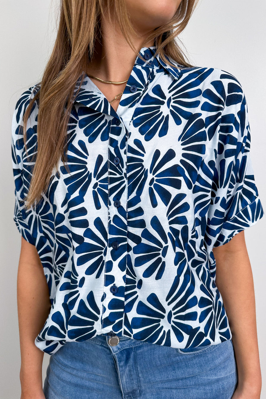 Navy White Print