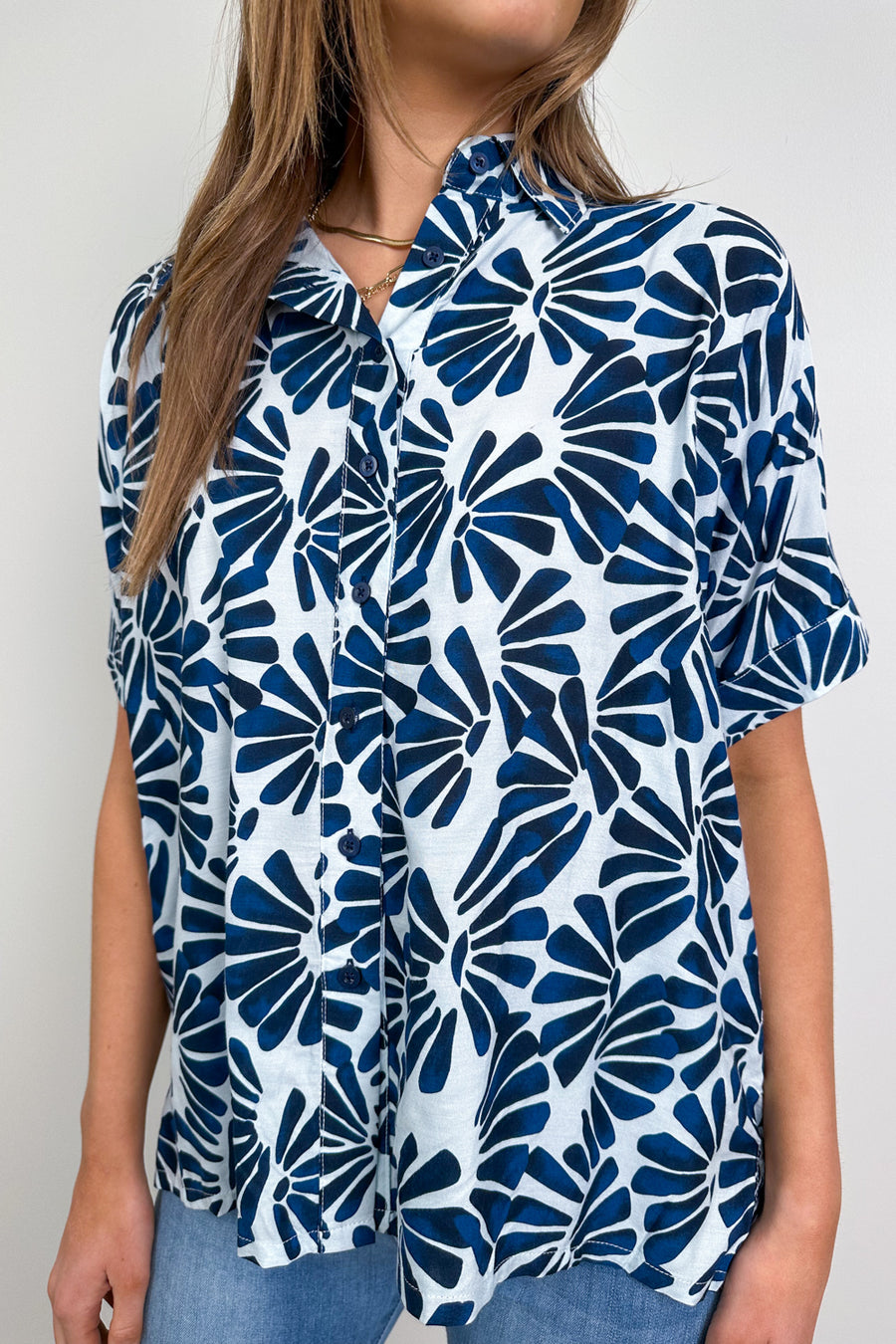 Navy White Print