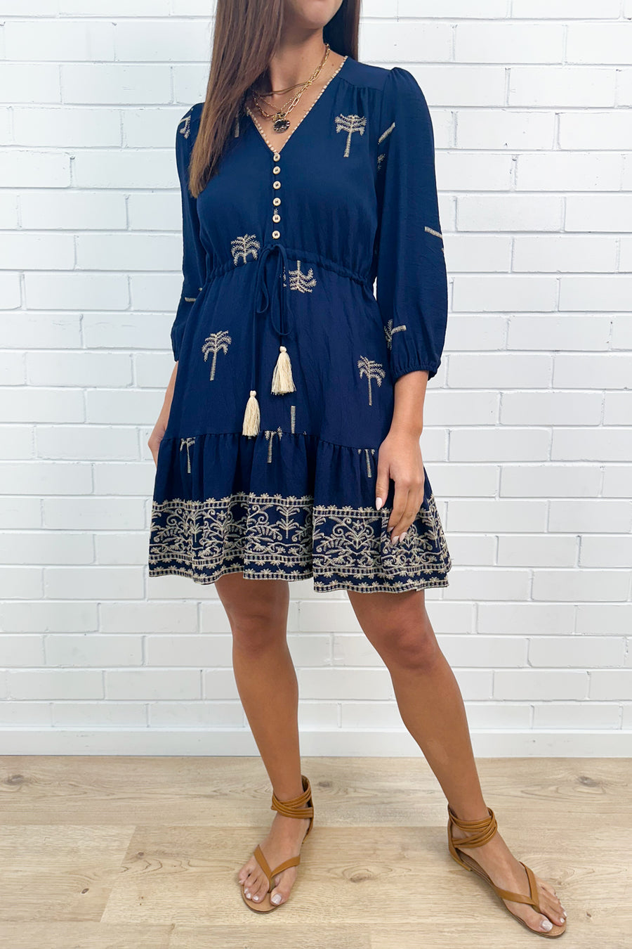 Navy Palm Print