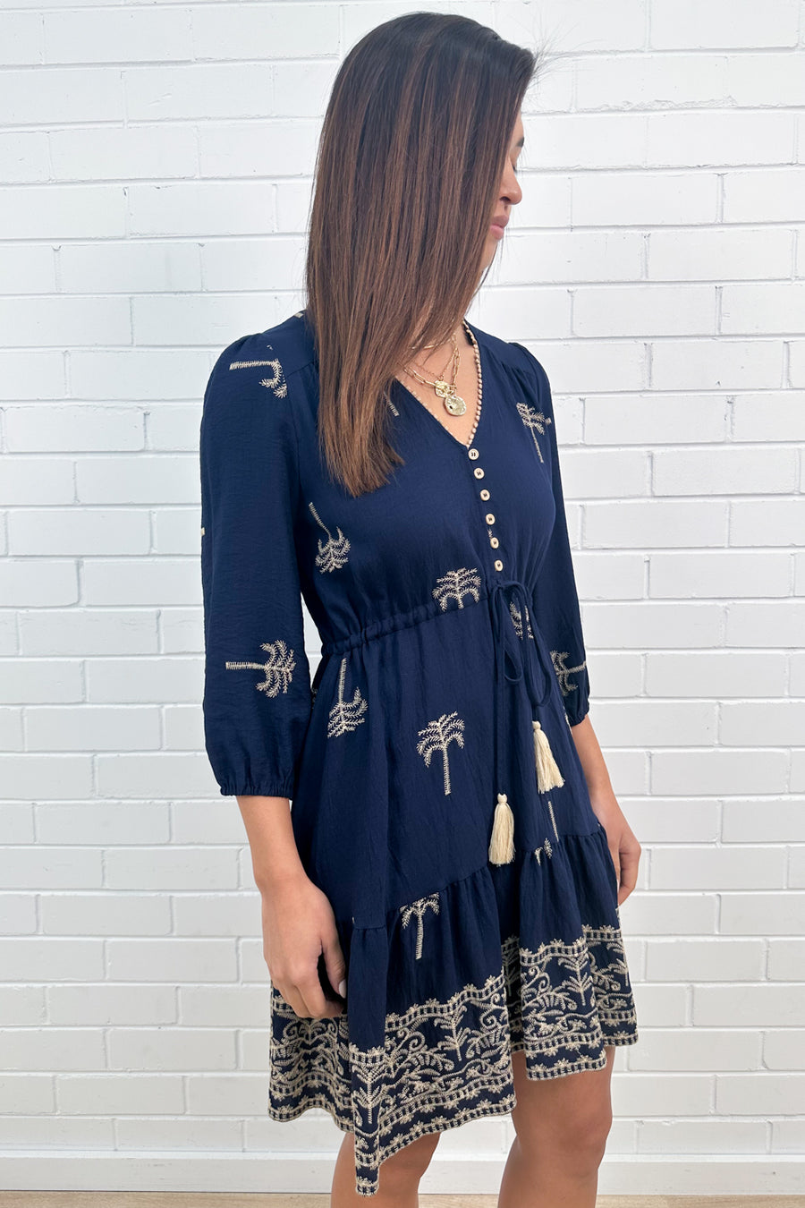 Navy Palm Print