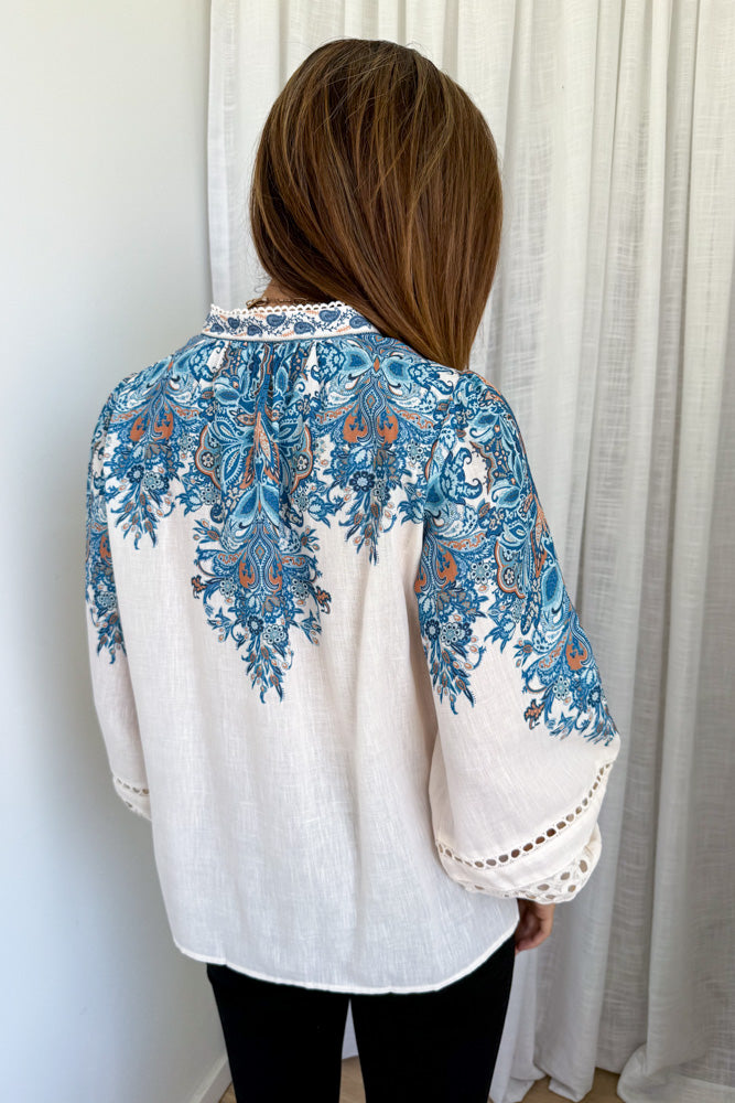 Cream Blue Paisley