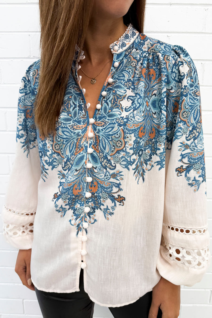 Cream Blue Paisley