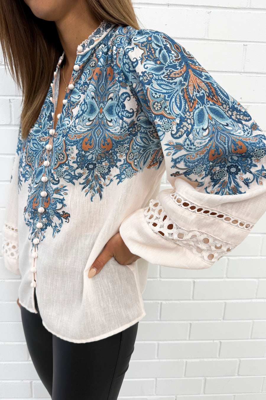 Cream Blue Paisley