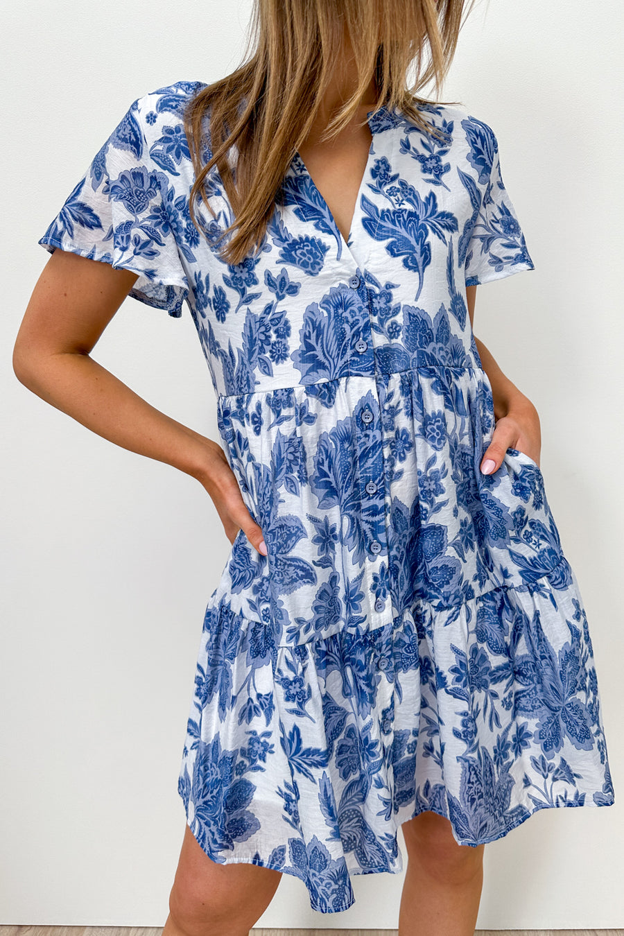White Blue Floral