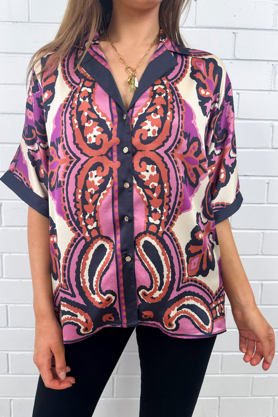Navy Pink Paisley