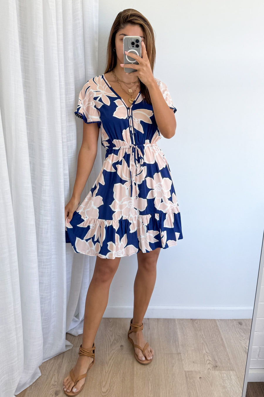Navy Peach Floral