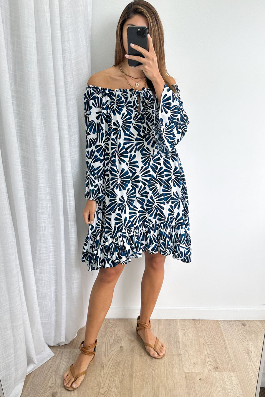 Navy White Print
