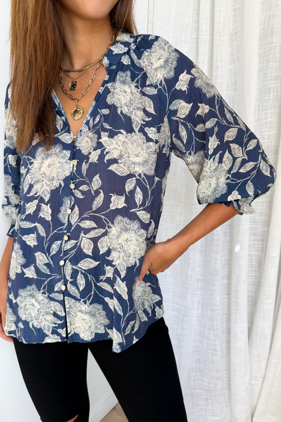 Navy Cream Floral