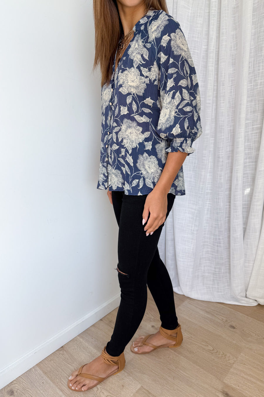 Navy Cream Floral