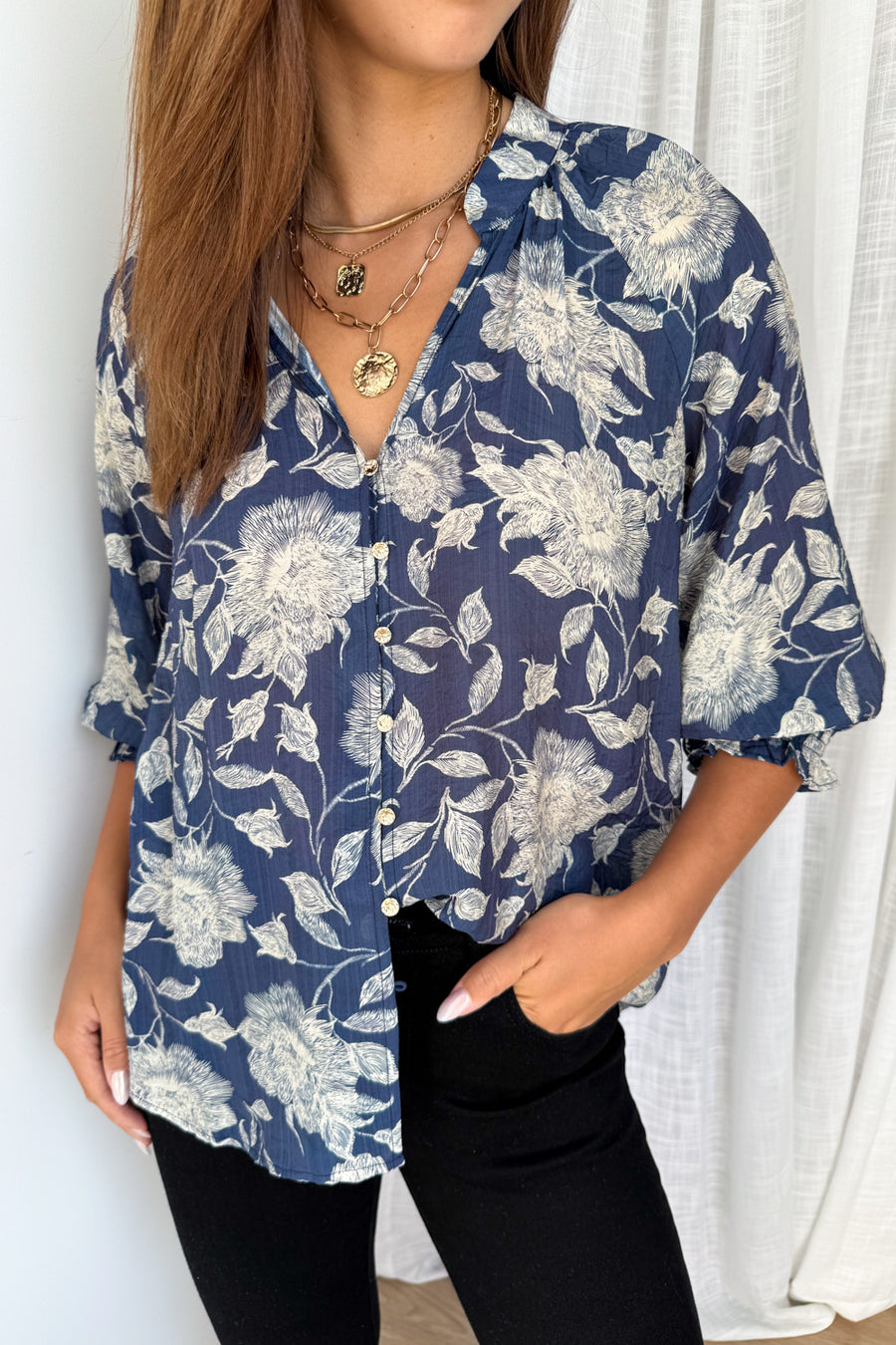 Navy Cream Floral
