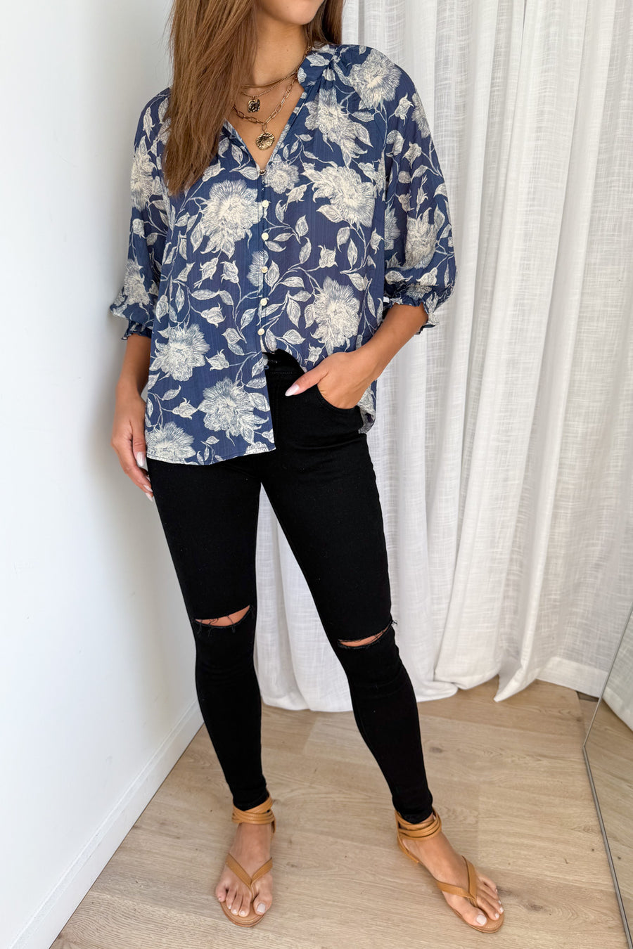 Navy Cream Floral