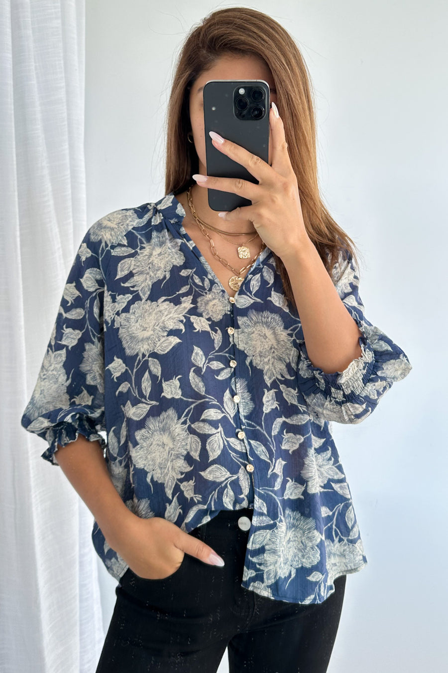 Navy Cream Floral