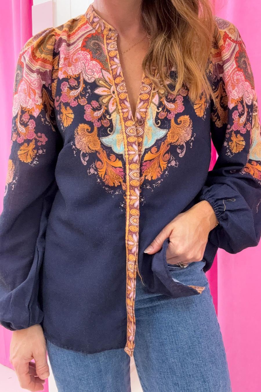 Navy Boarder Paisley