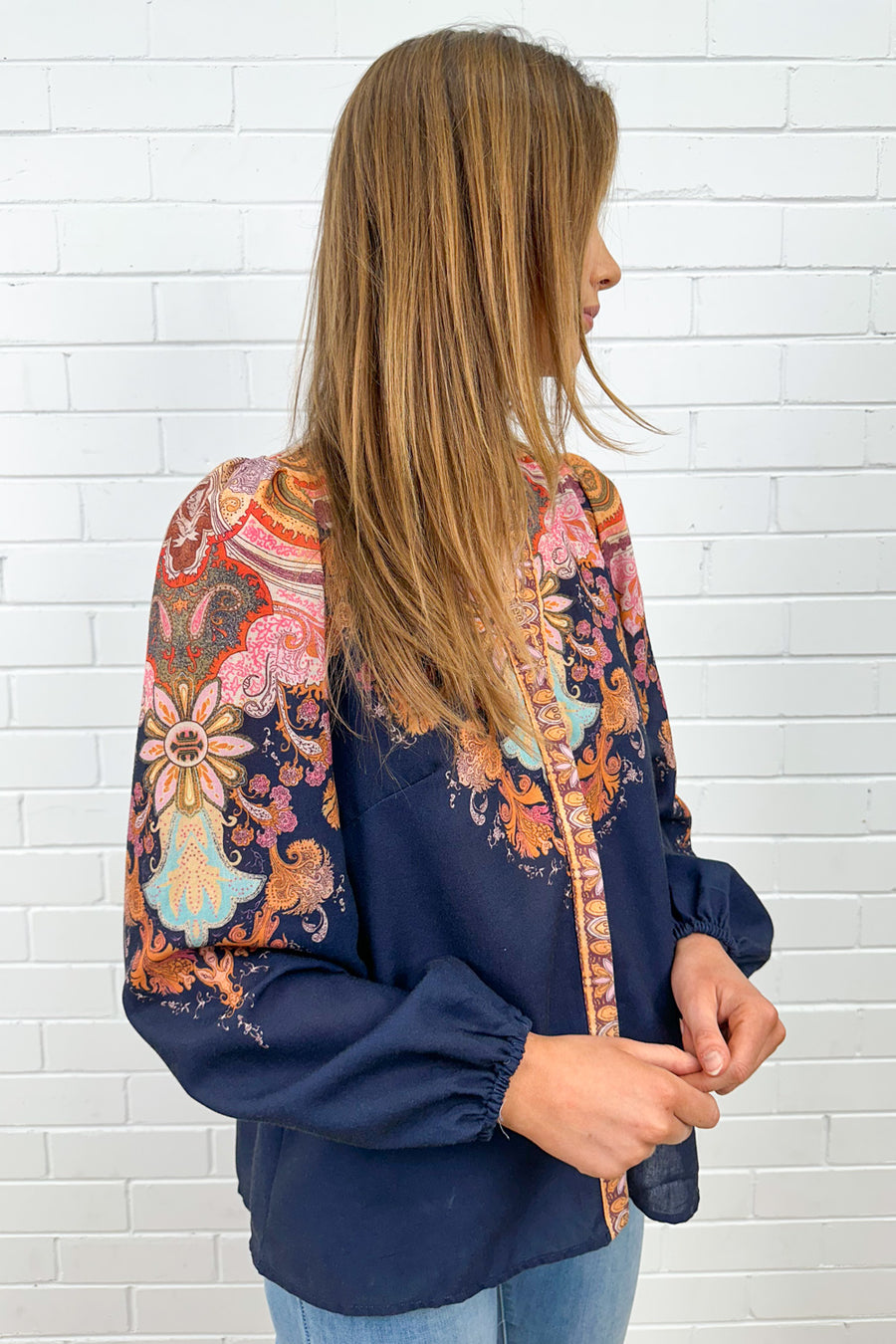 Navy Boarder Paisley