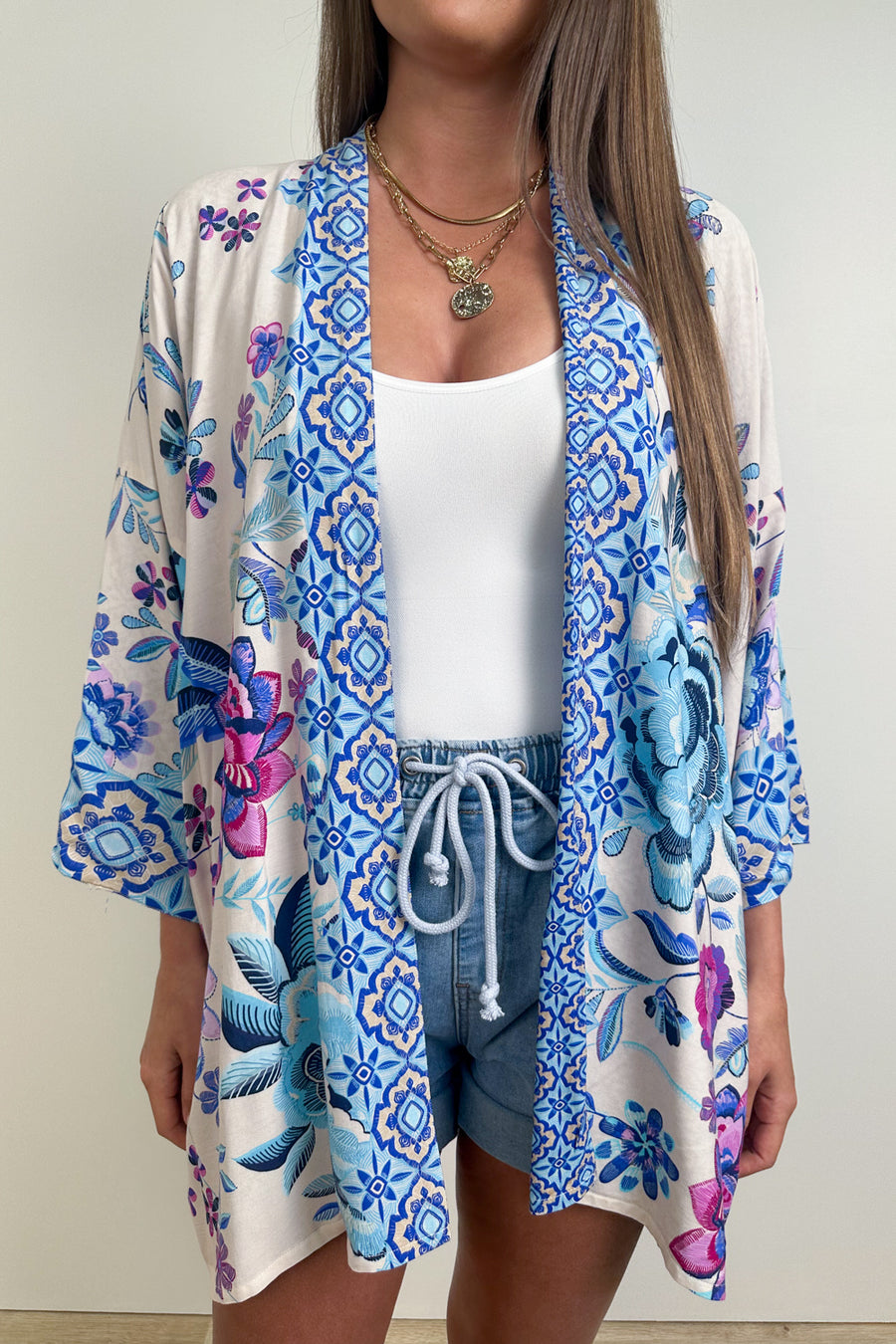 Cream Blue Floral