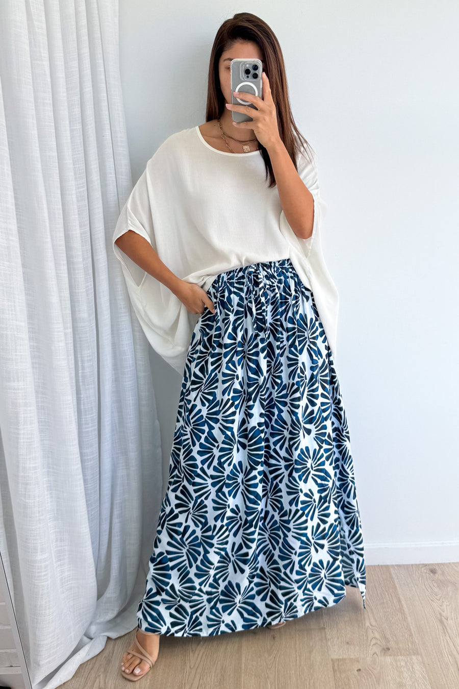 Navy White Print