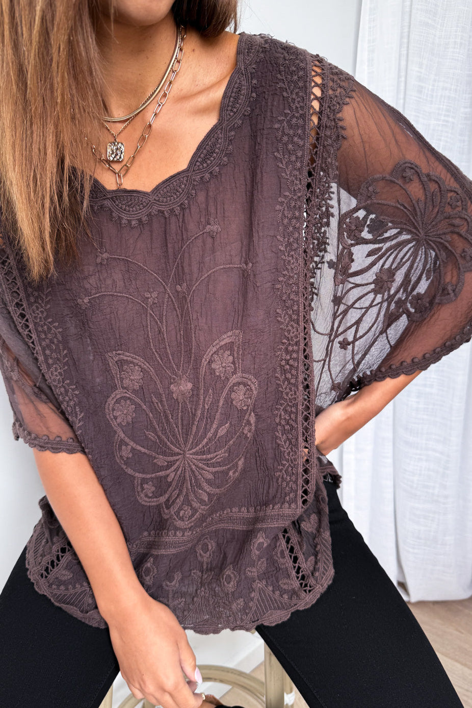 The Lotus Top - Embroidered Lace Top for Work & Weekend | Vine Apparel
