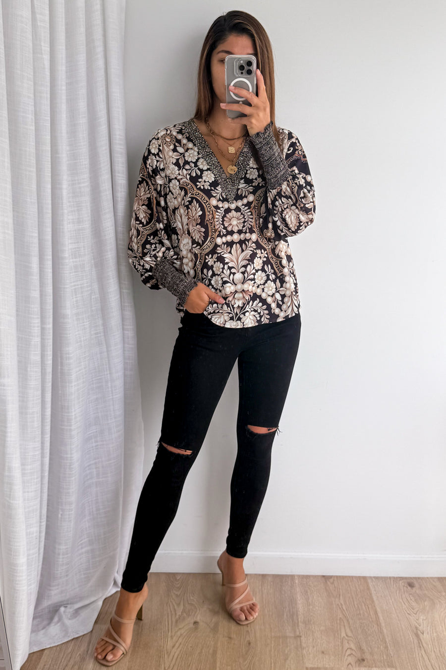 Tigerlily Top - Black Vintage Pearl