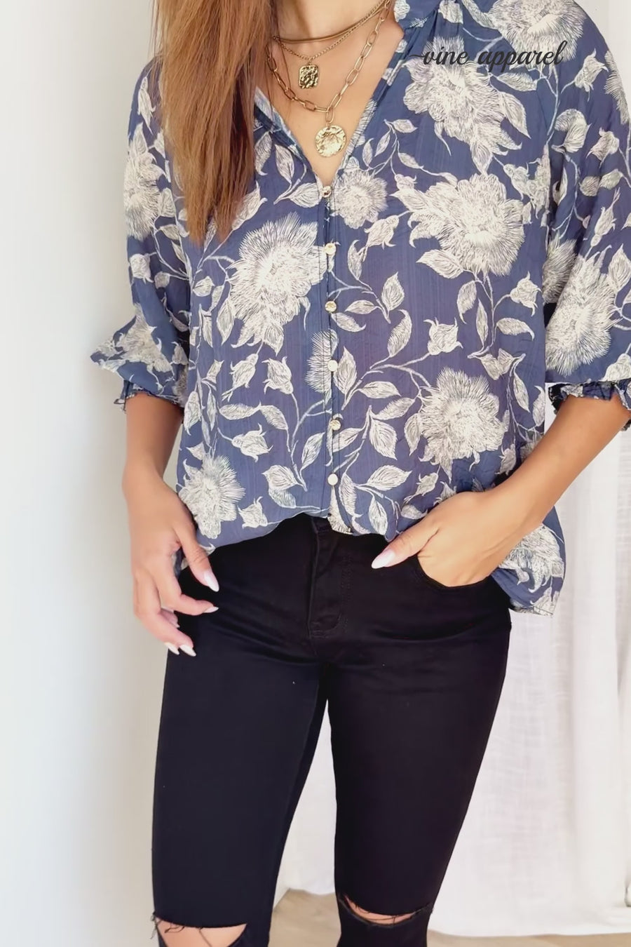 Navy Cream Floral