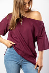 Kia Off Shoulder Tee - Merlot