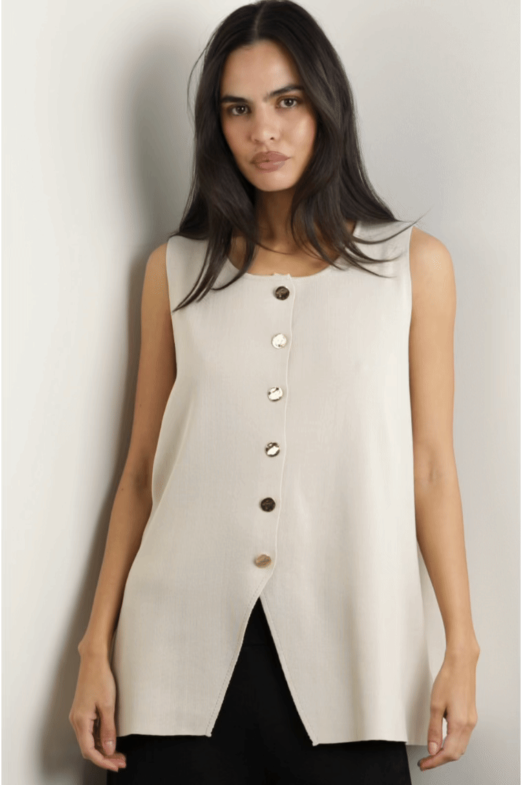 Alani Sleeveless Button Knit Vest Oatmeal