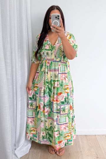 Pink Green Palm Print: ash