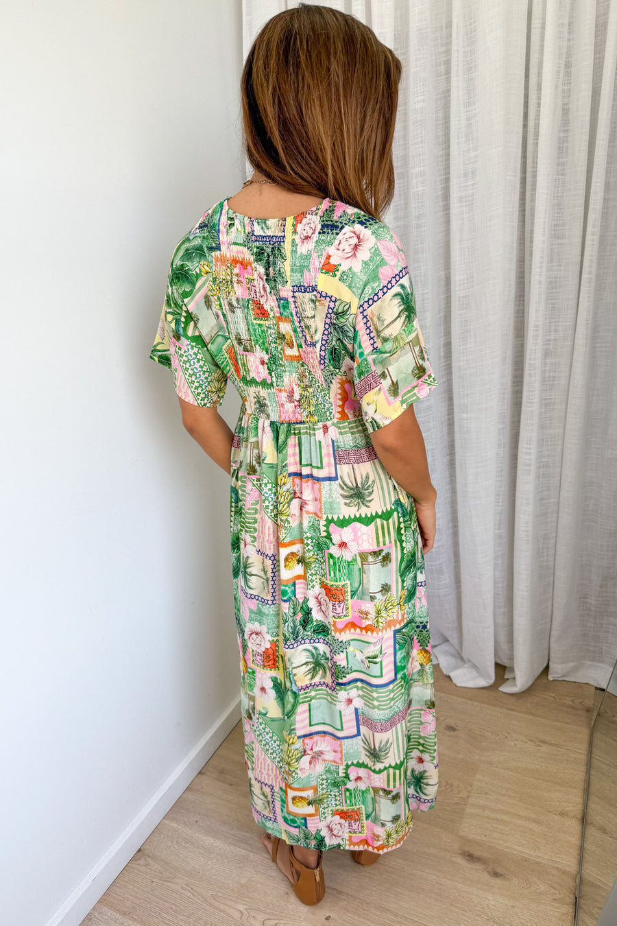 Pink Green Palm Print