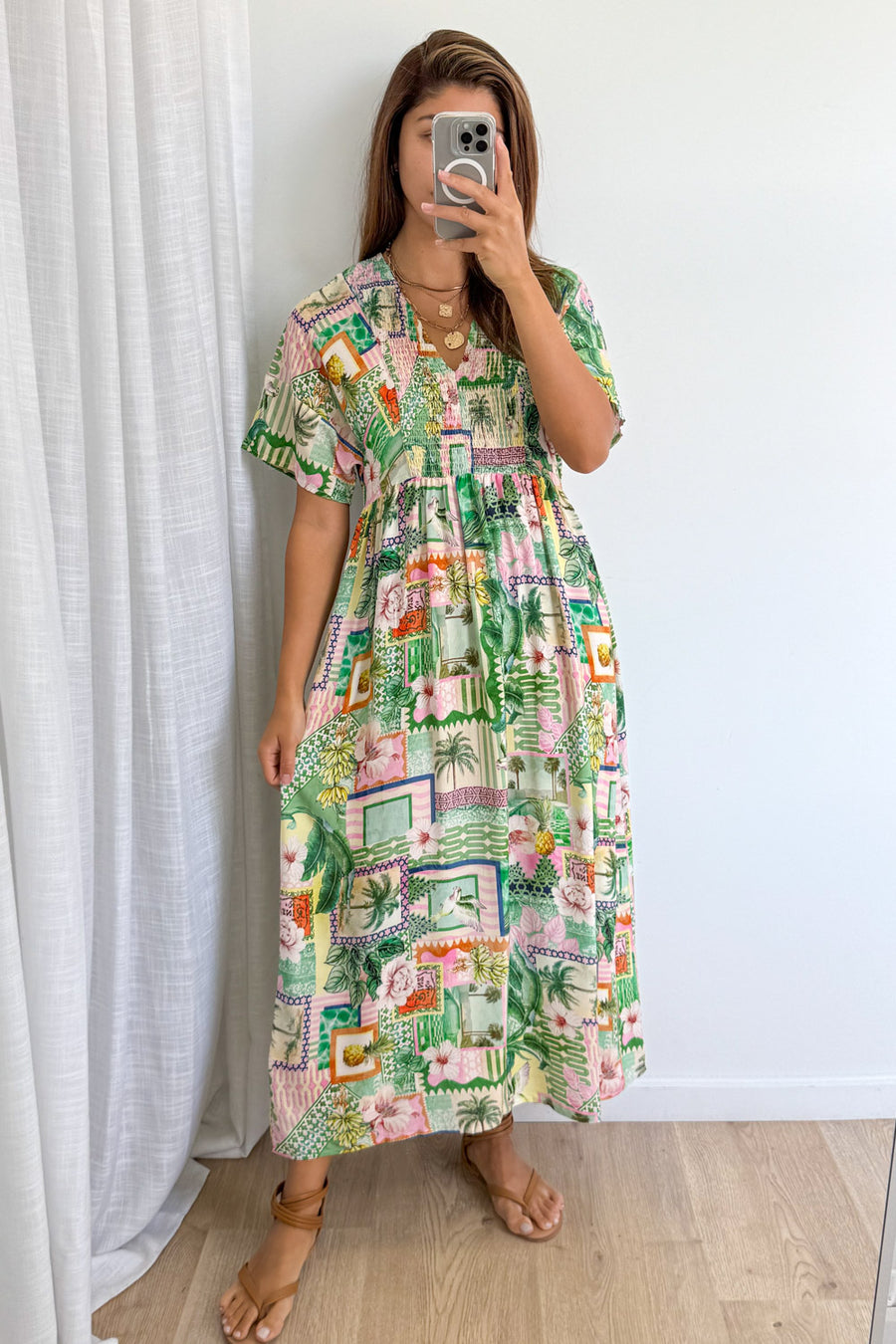 Pink Green Palm Print