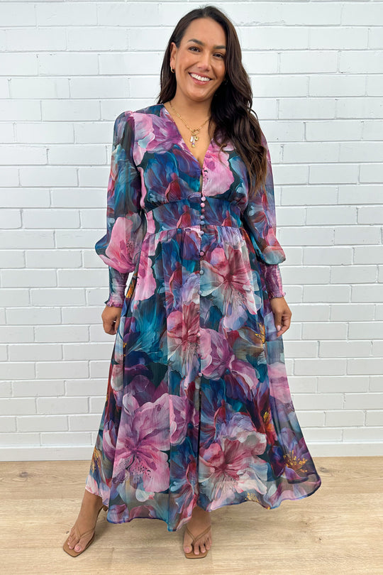 casual office dress men Women's Hydrangea Floral Print Spaghetti Strap Maxi Dress Ball Gown – Dazey  Hill
