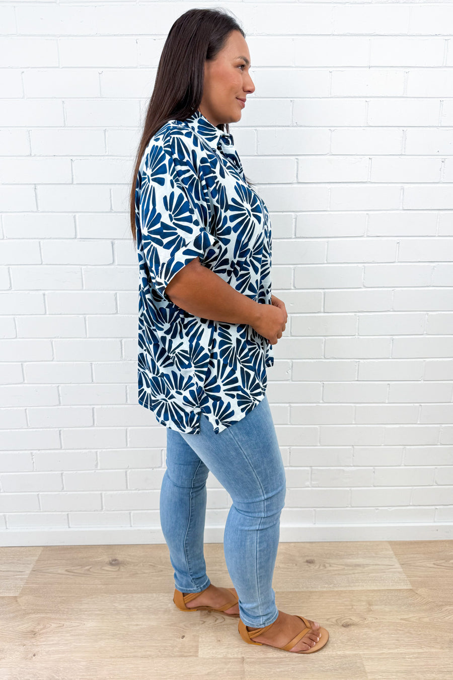 Navy White Print