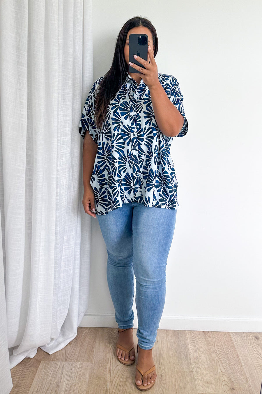 Navy White Print