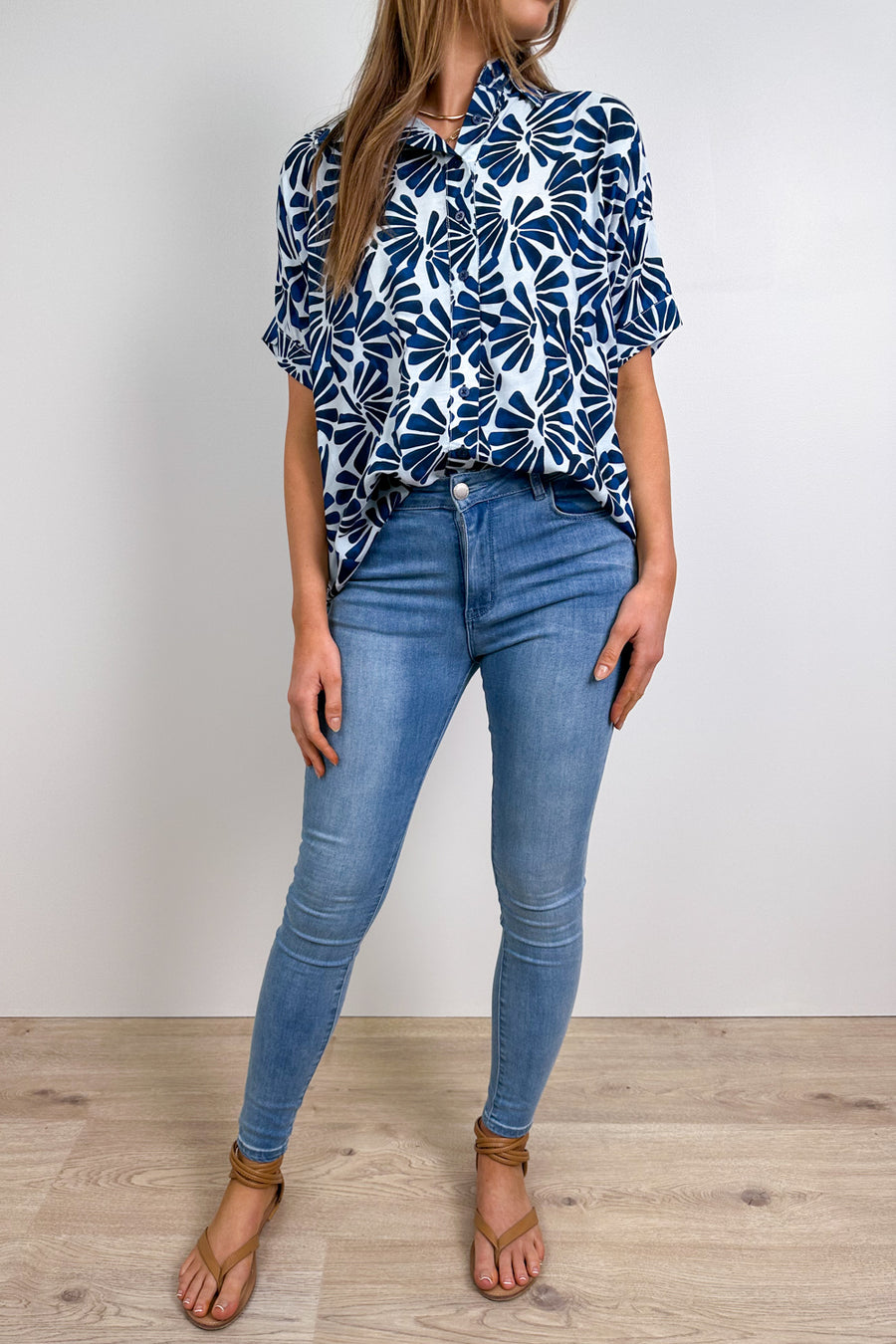 Navy White Print