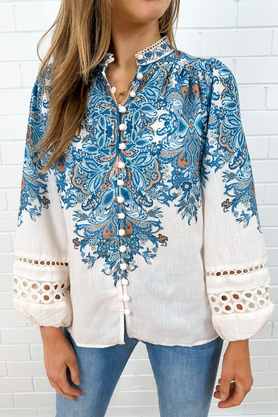 Cream Blue Paisley