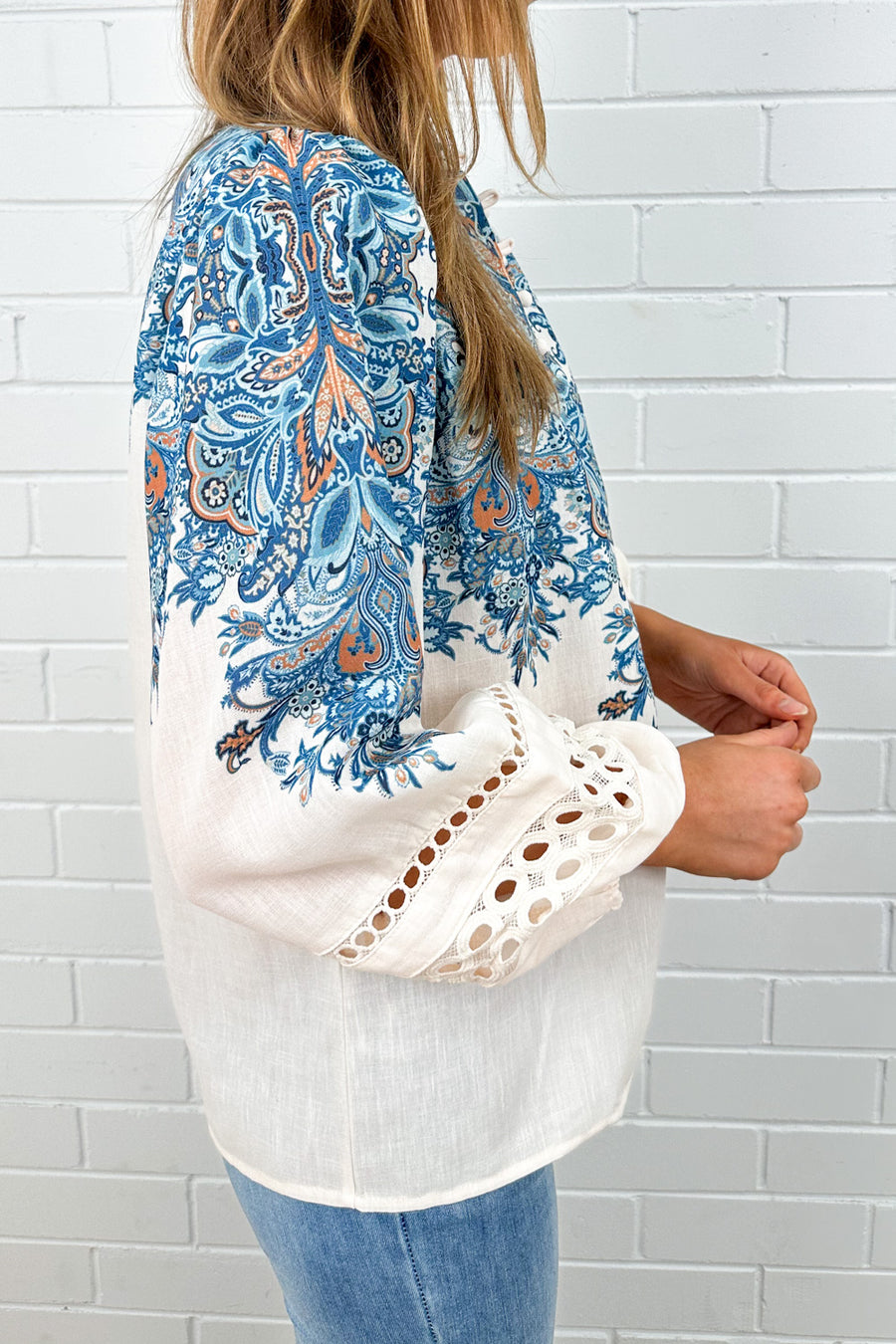 Cream Blue Paisley