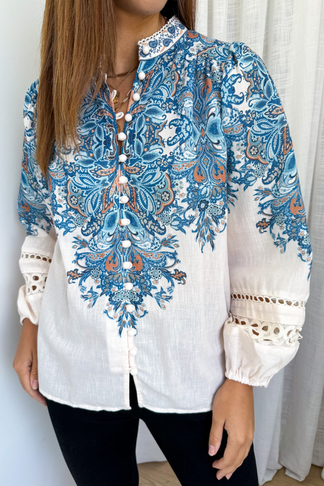 Cream Blue Paisley
