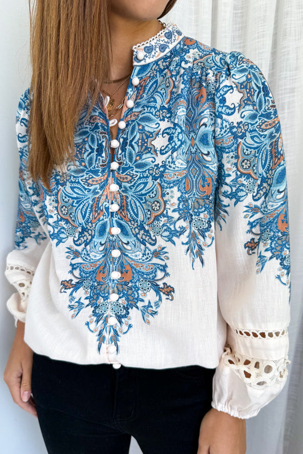 Cream Blue Paisley