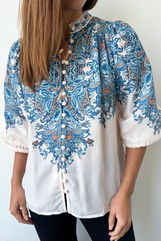Cream Blue Paisley