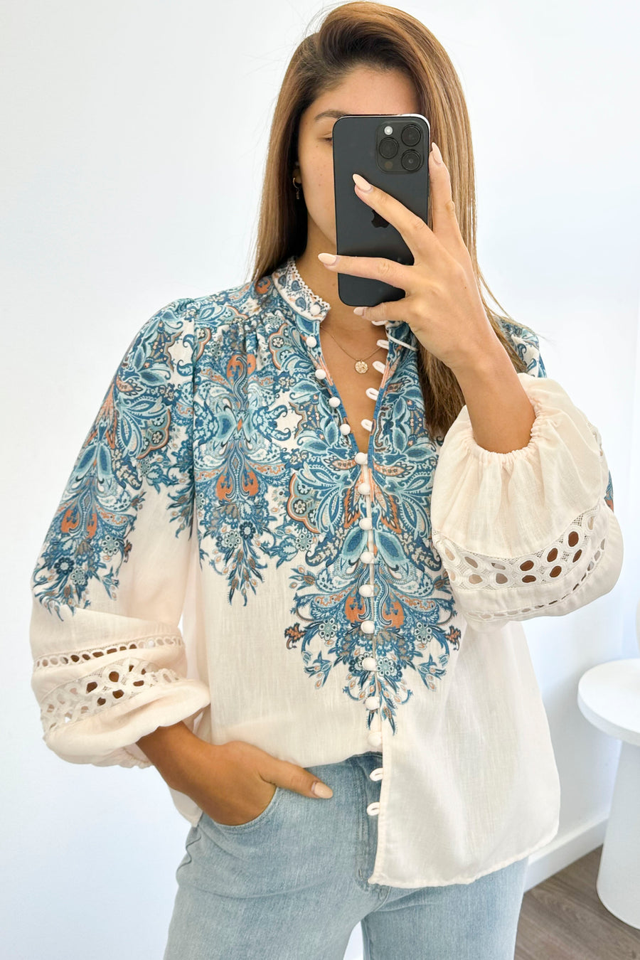 Cream Blue Paisley