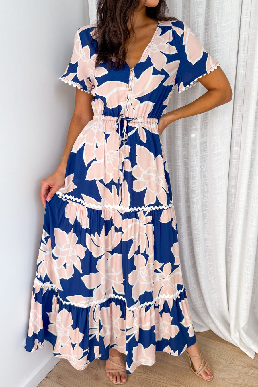 Peach Navy Floral