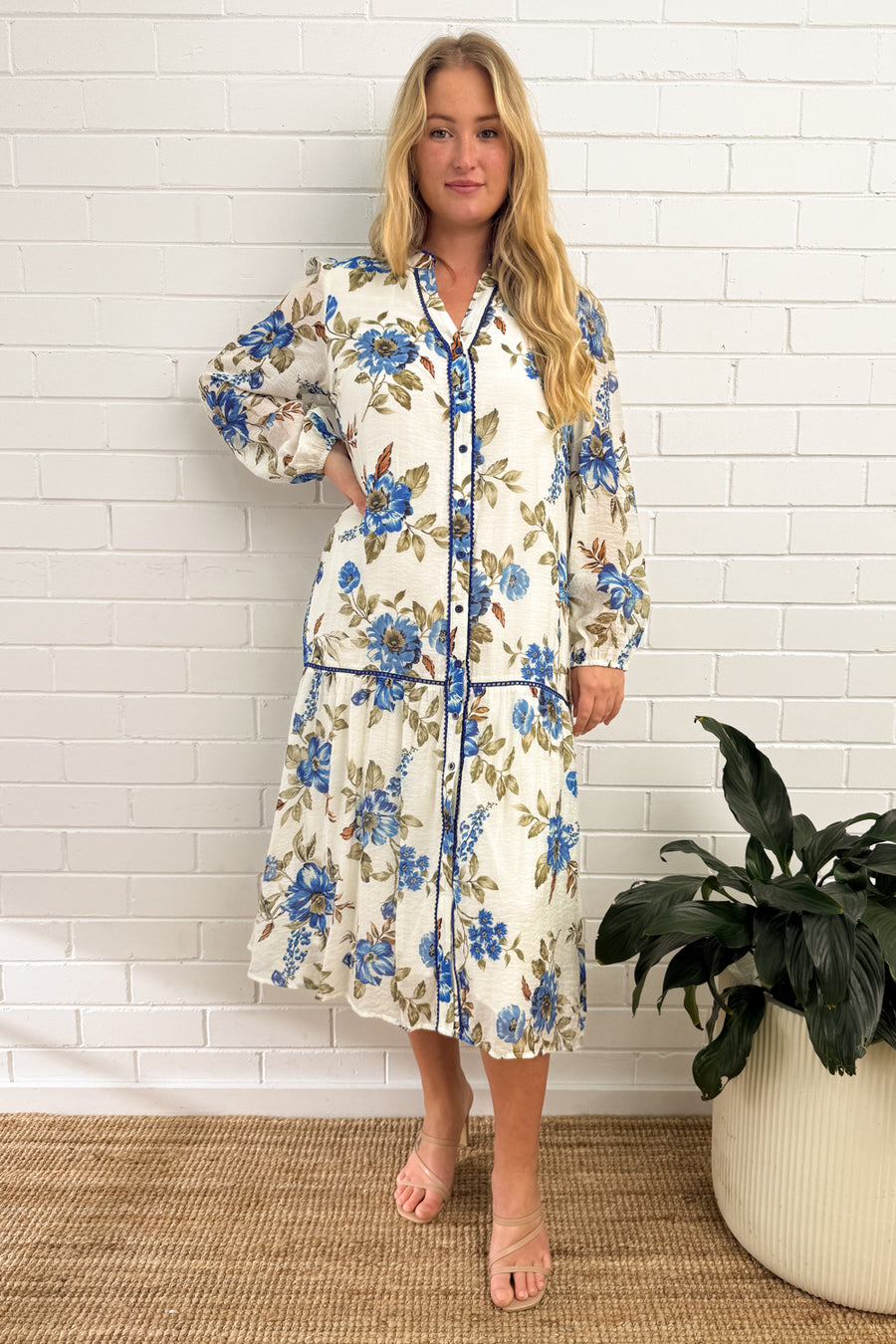 Cream Blue Floral