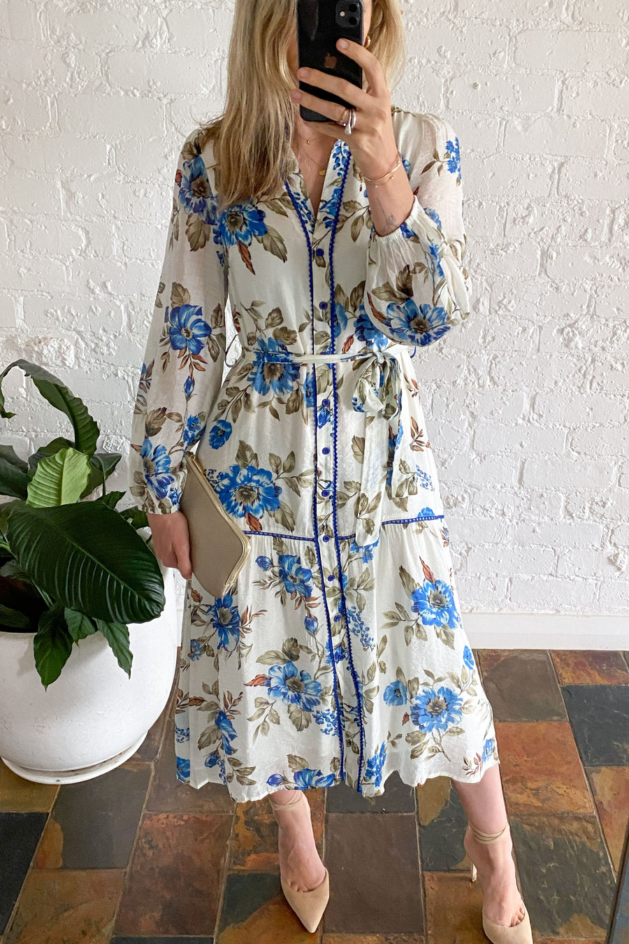 Cream Blue Floral