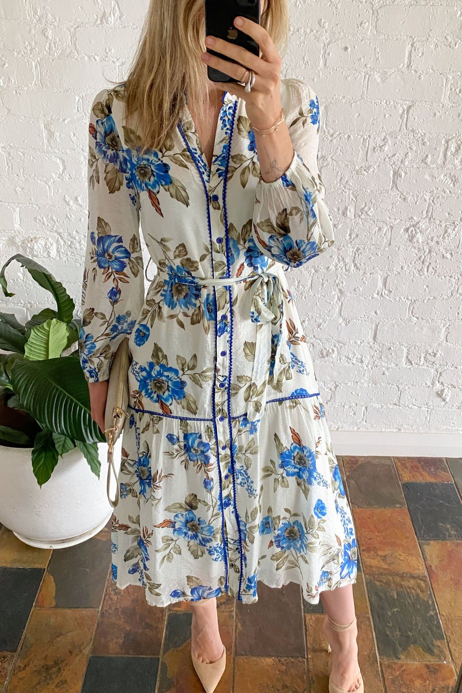 Cream Blue Floral