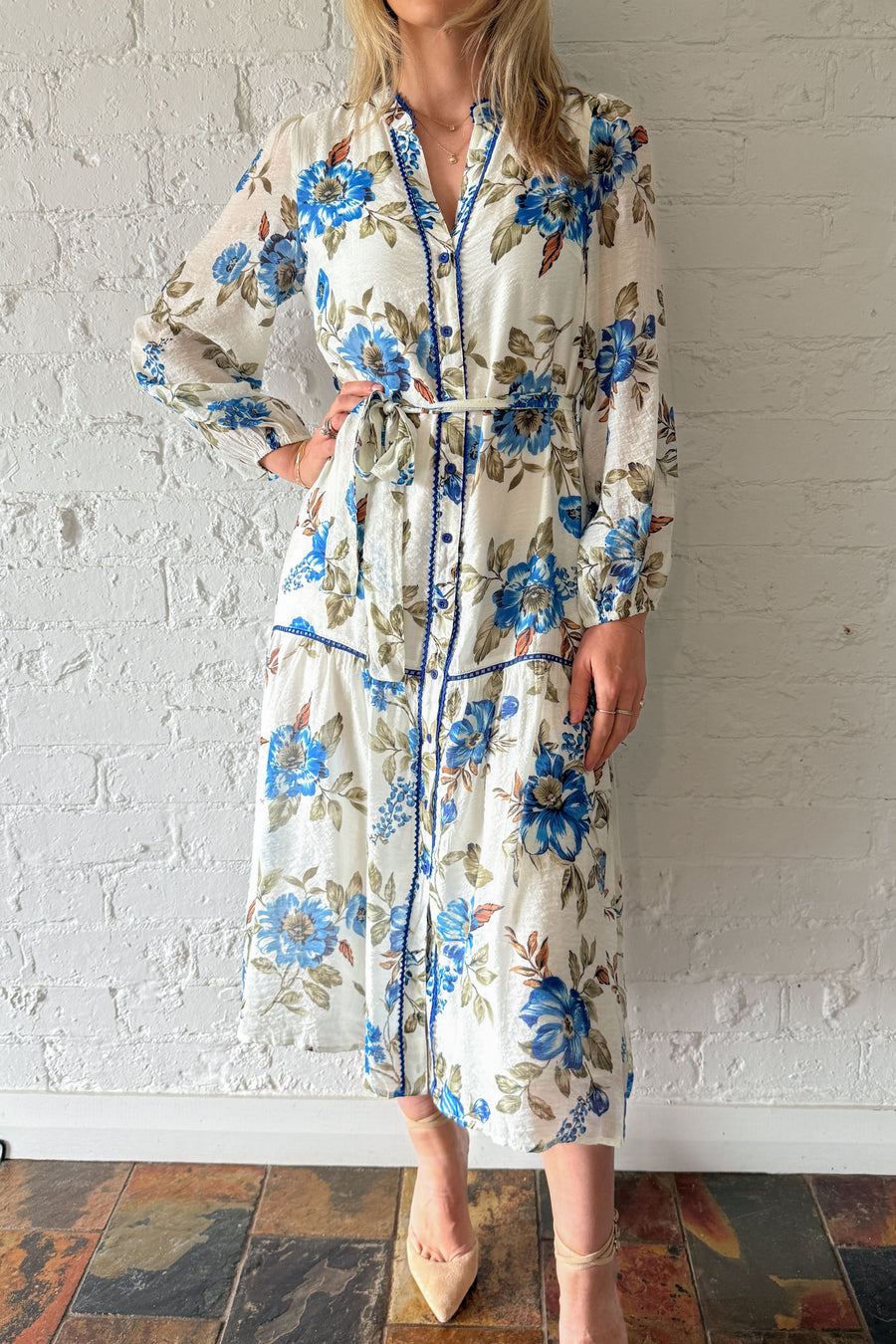 Cream Blue Floral