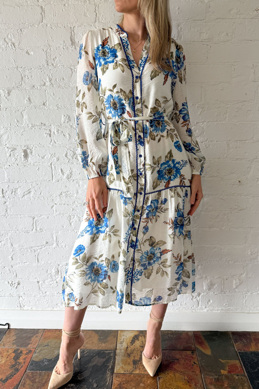 Cream Blue Floral