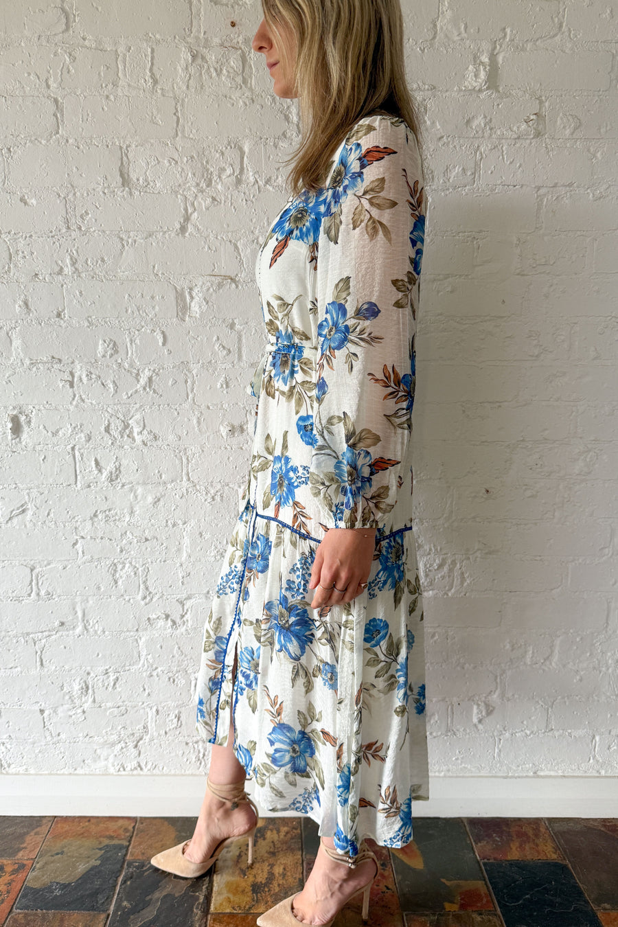 Cream Blue Floral