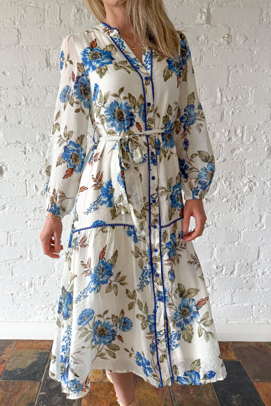 Cream Blue Floral